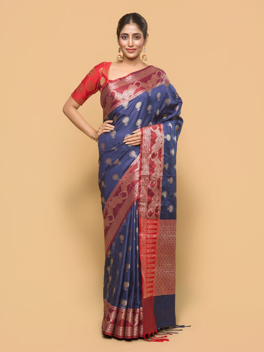 Blue Zari Woven Banarasi silk saree