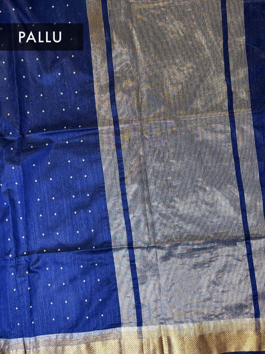 Blue Tussar Silk Zari Weaving Saree