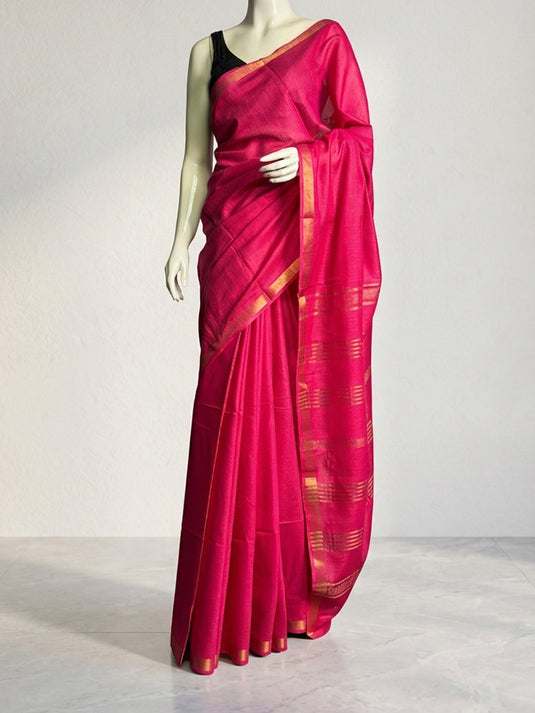 Hot Pink Cotton Zari Woven Saree