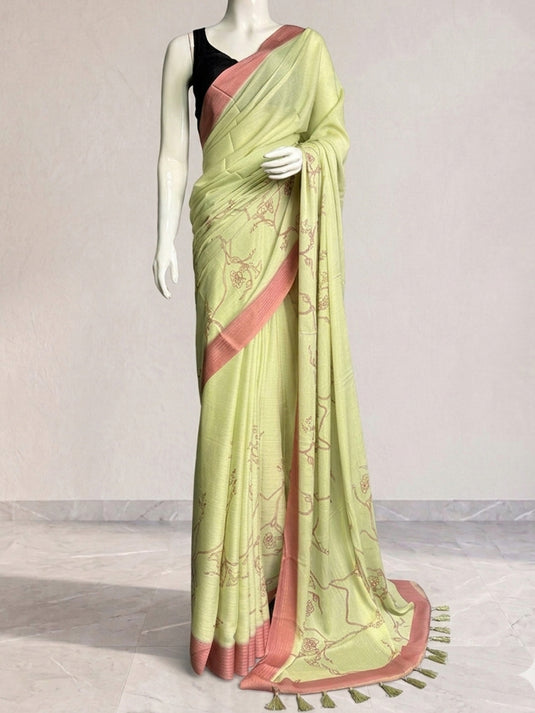 Green Crepe Geogette Printed Saree