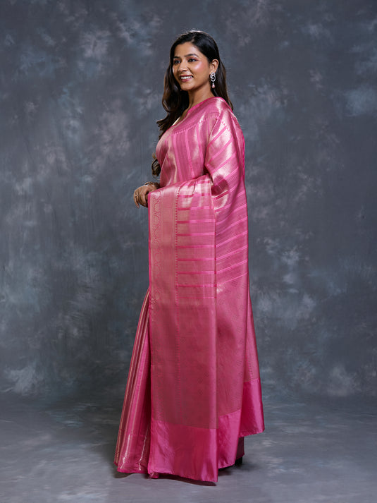 Pink Semi Katan Zari Woven Saree
