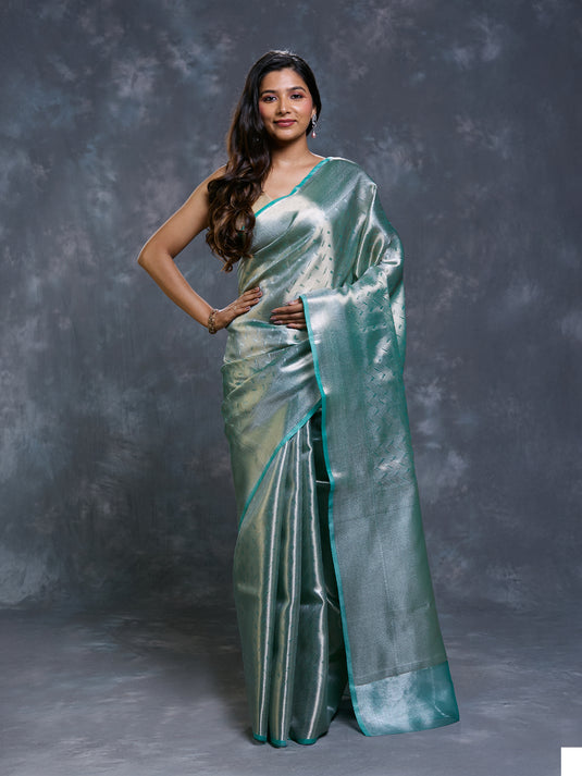 Green tissue Zari Brocade saree