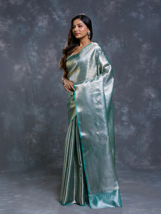 Green tissue Zari Brocade saree
