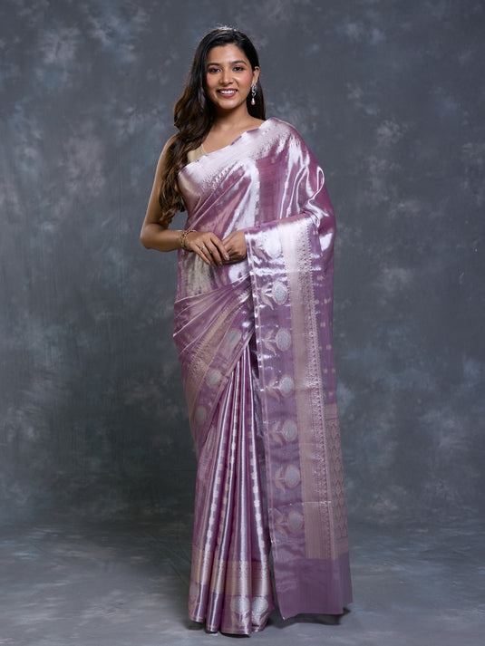 Lavendar Tissue Zari Woven Saree