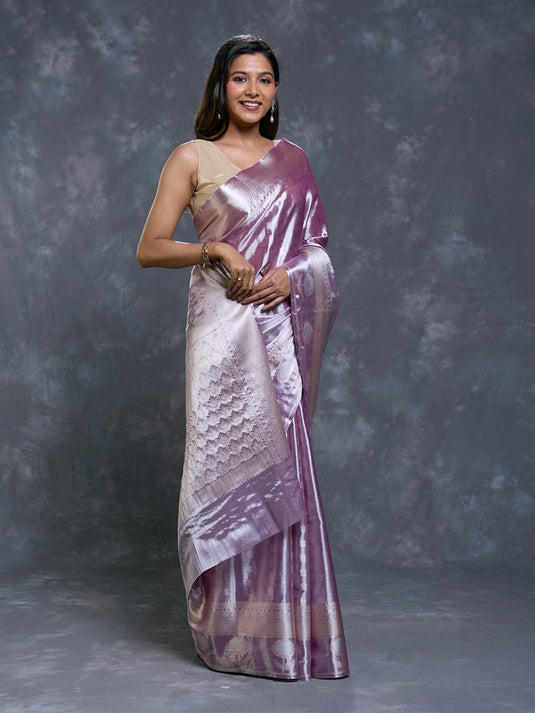 Lavendar Tissue Zari Woven Saree