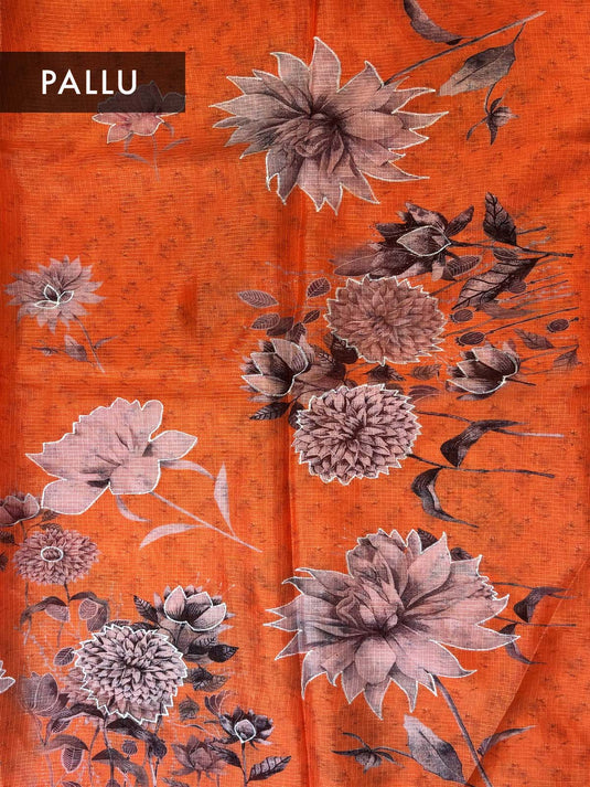 Orange Kota Silk Printed Saree