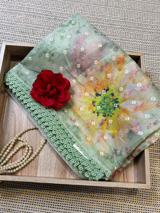 Green Kota Silk Printed Saree