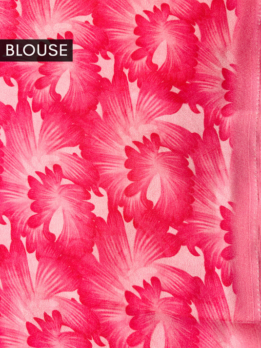 Pink Crepe Silk Printed Saree