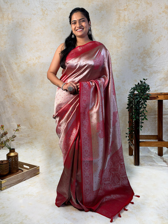 Red Crepe Silk Brocade Saree