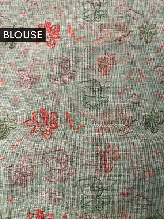 Green Linen Printed Saree