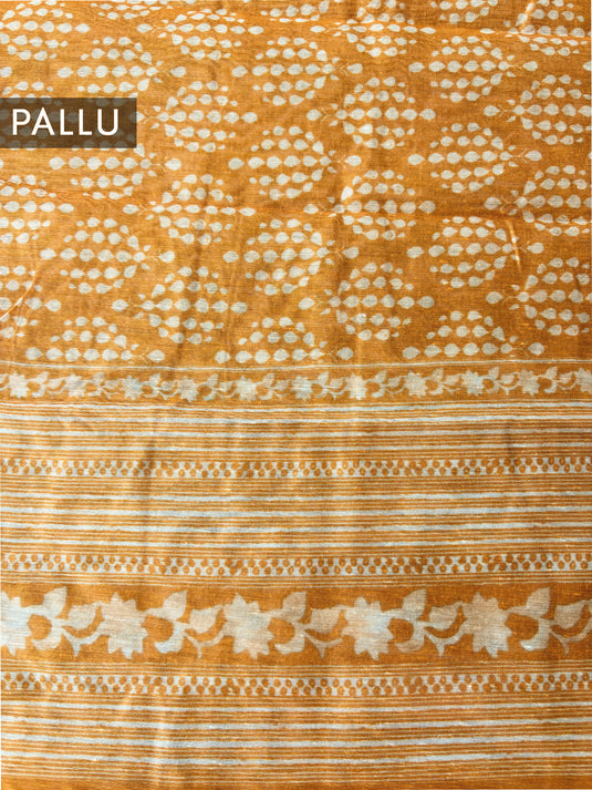 Yellow Cotton Printed Saree
