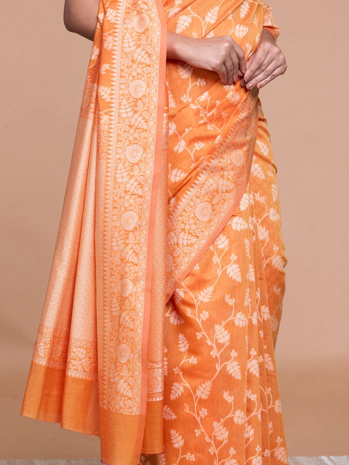 Orange Resham Weave Mulmul Cotton Saree