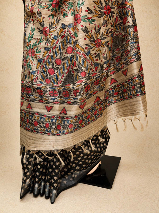 Black Tussar Printed Saree