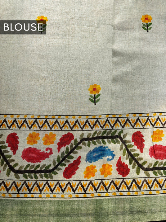 Green Tussar Printed Saree