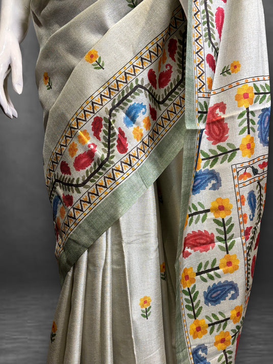 Green Tussar Printed Saree