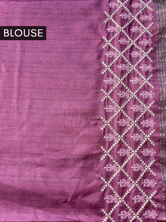 Purple Tussar Printed Saree