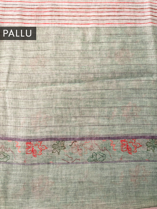 Green Linen Printed Saree