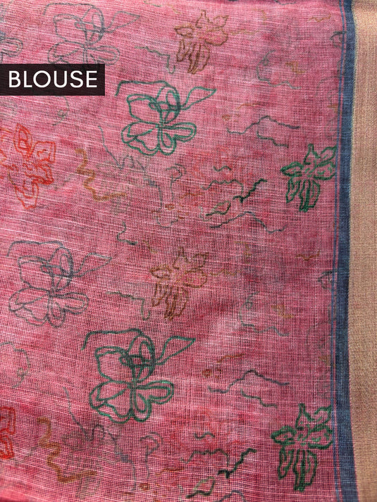 Pink Linen Plain Weave Saree