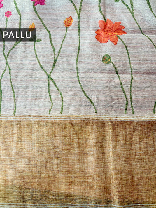 Off White Cotton Printed Saree