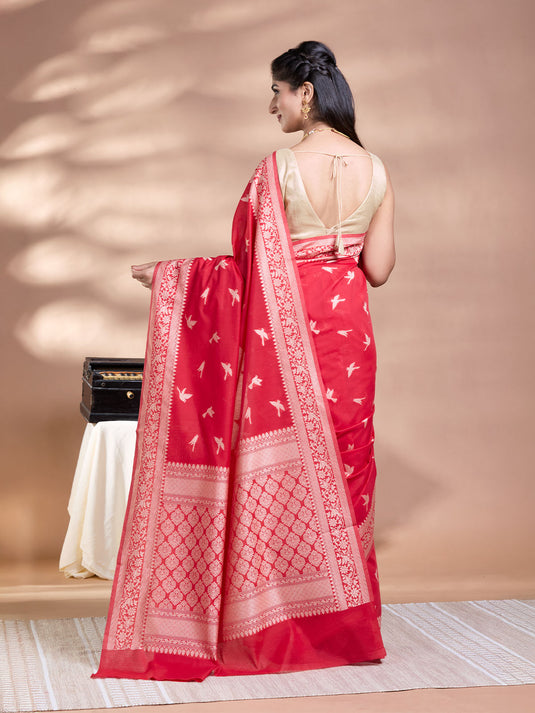 Red Resham Weave Banarasi Cotton Saree