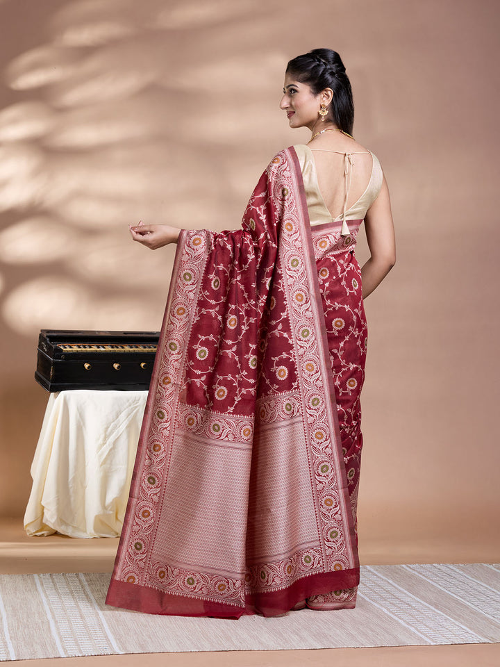 Brown Resham Weave Mulmul Cotton Saree