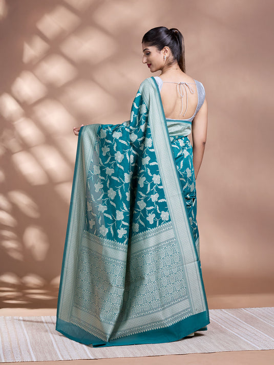 Green Resham Weave Banarasi Cotton Saree