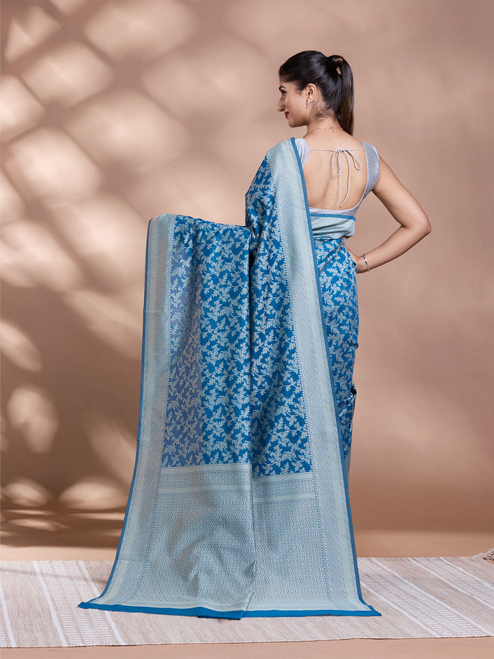 Blue Resham Weave Mulmul Cotton Saree
