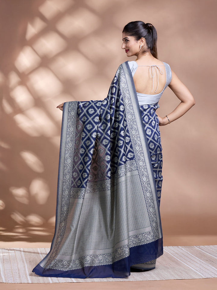 Blue Resham Weave Mulmul Cotton Saree