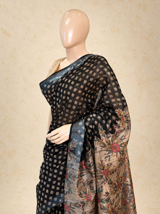 Black Tussar Printed Saree