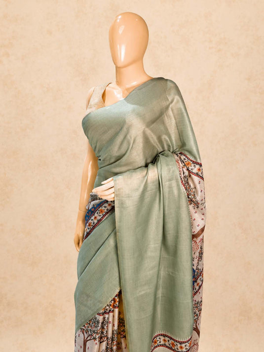 Green Tussar Printed Saree