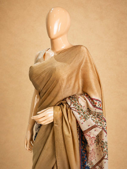 Yellow Tussar Printed Saree