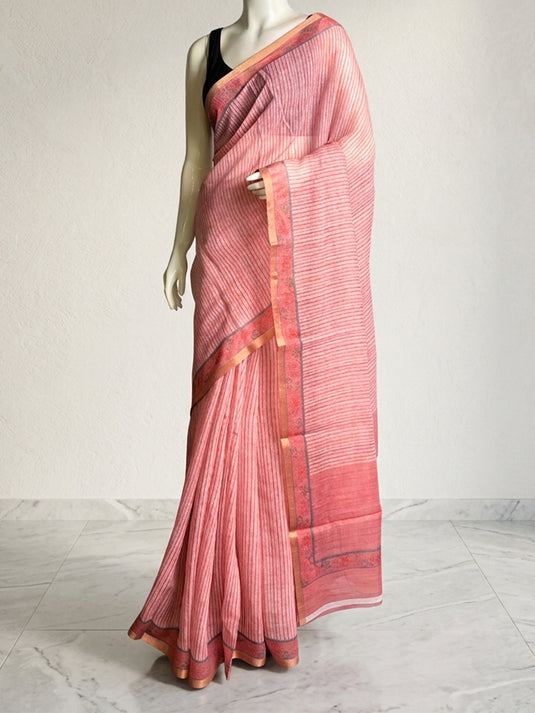 Pink Linen Plain Weave Saree