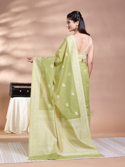 Green Resham Weave Banarasi Cotton Saree