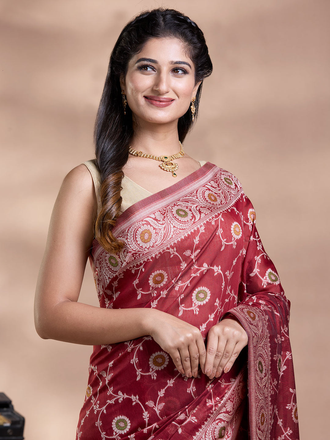 Brown Resham Weave Mulmul Cotton Saree_4