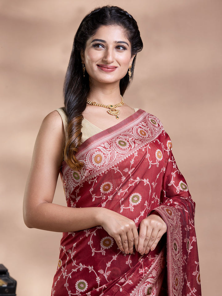 Brown Resham Weave Mulmul Cotton Saree