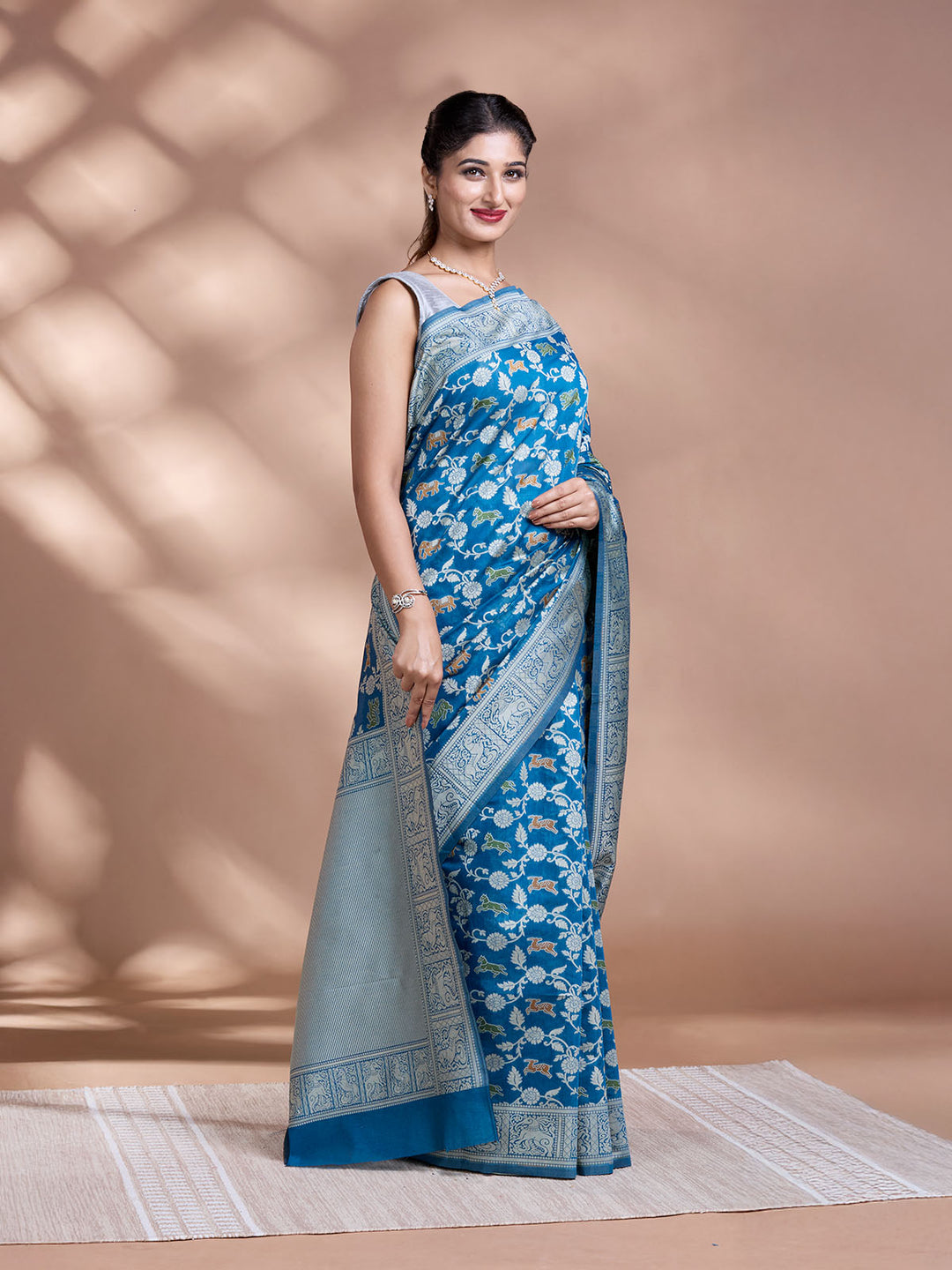 Blue Resham Weave Mulmul Cotton Saree_3