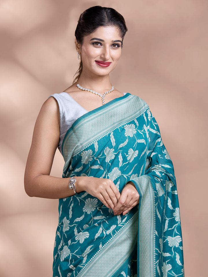 Green Resham Weave Mulmul Cotton Saree
