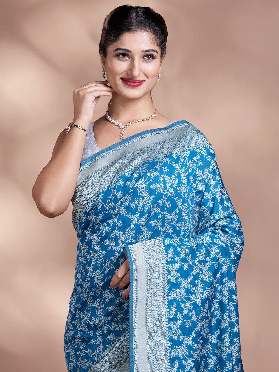 Blue Resham Weave Mulmul Cotton Saree_4