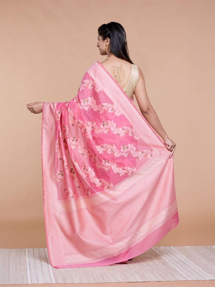 Pink Resham Weave Mulmul Cotton Saree