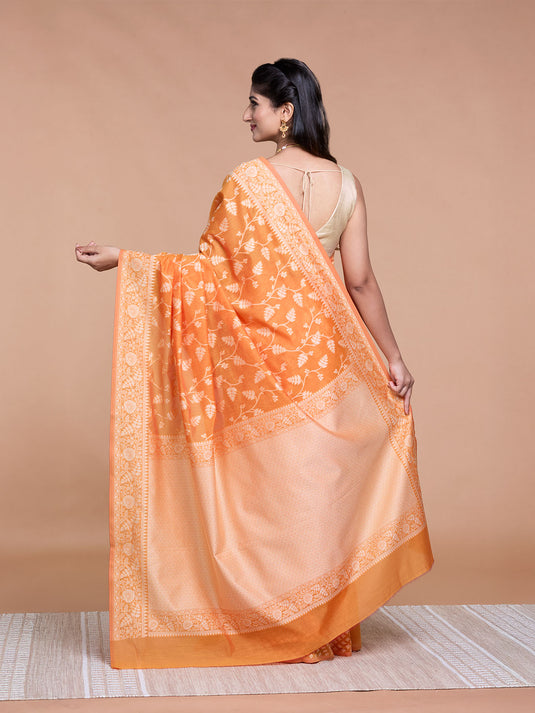 Orange Resham Weave Mulmul Cotton Saree