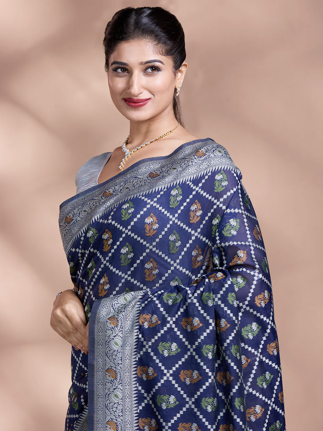 Blue Resham Weave Mulmul Cotton Saree_4
