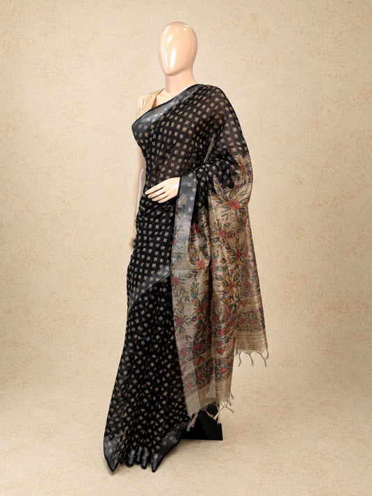 Black Tussar Printed Saree