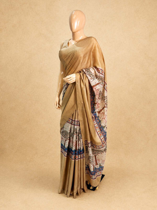 Yellow Tussar Printed Saree
