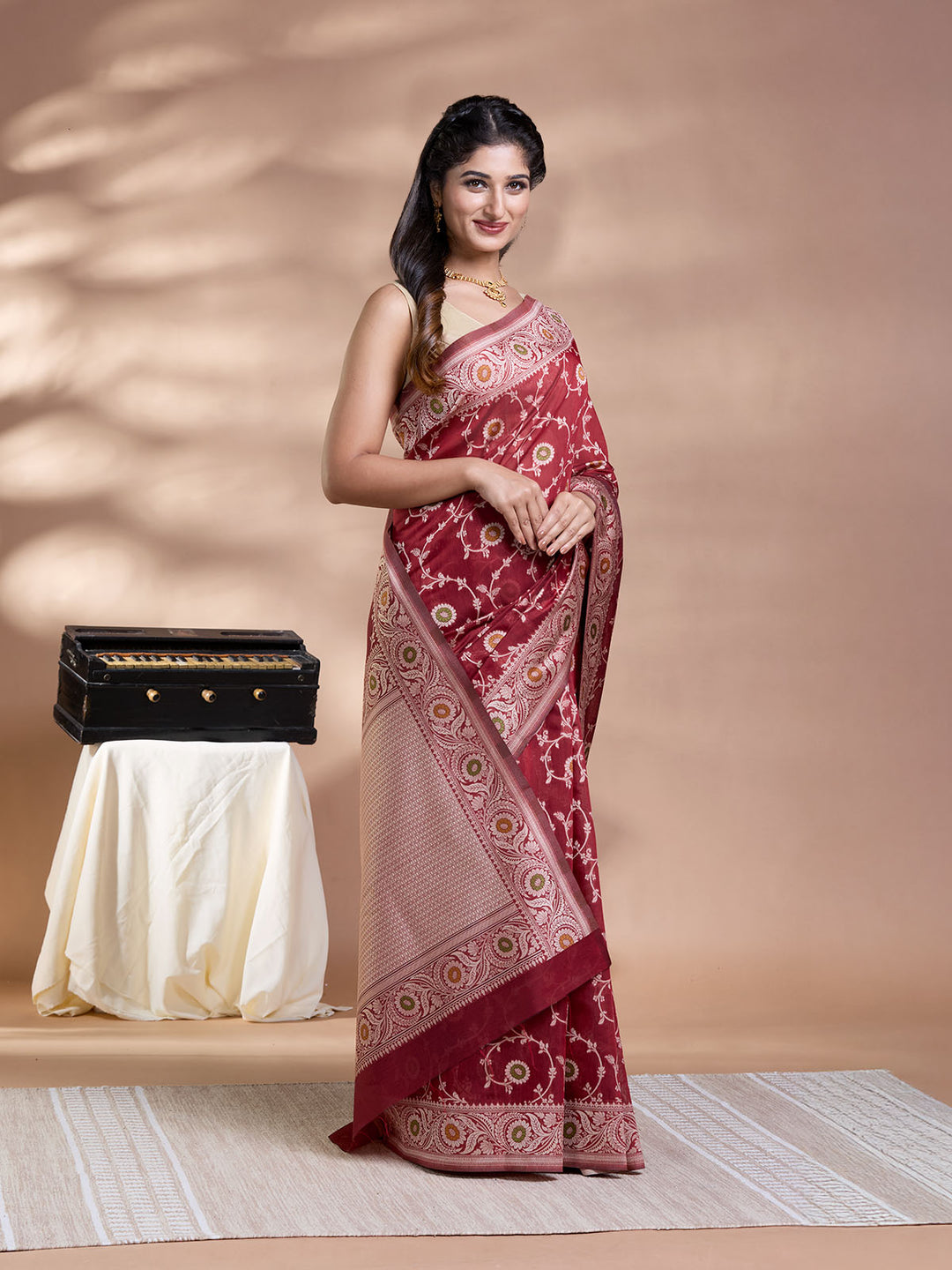 Brown Resham Weave Mulmul Cotton Saree_3