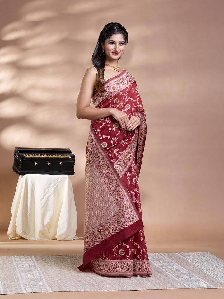 Brown Resham Weave Mulmul Cotton Saree