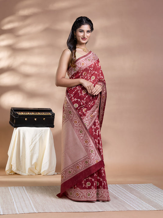 Brown Resham Weave Banarasi Cotton Saree