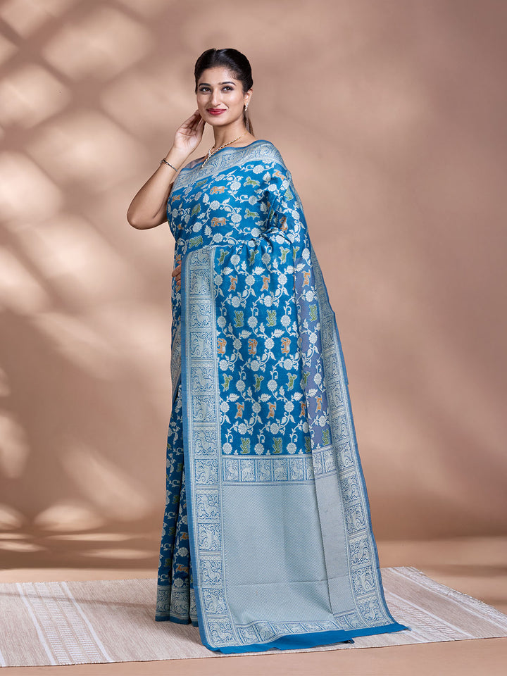 Blue Resham Weave Mulmul Cotton Saree