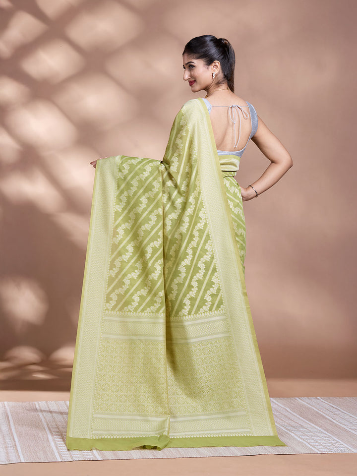Green Resham Weave Mulmul Cotton Saree