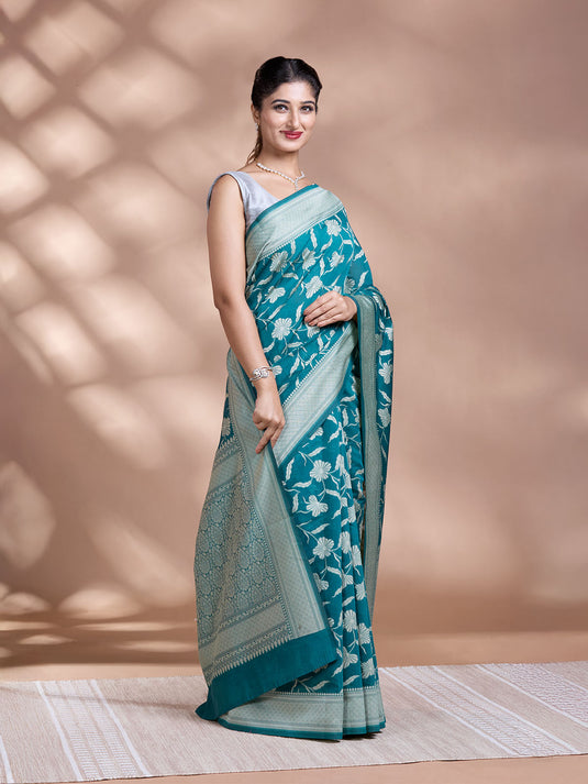 Green Resham Weave Banarasi Cotton Saree