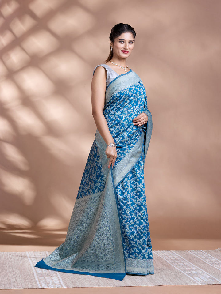 Blue Resham Weave Mulmul Cotton Saree